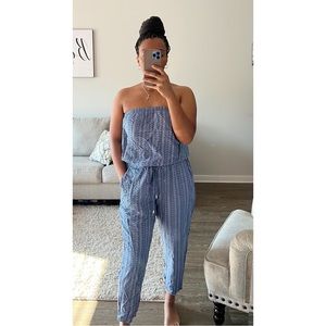 Gap Blue & White Strapless Jumpsuit